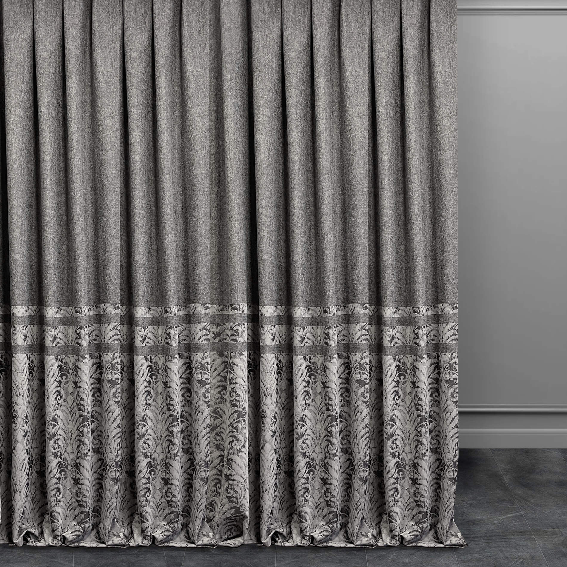 

Серые шторы с полосками и комбинированным низом Adagio Windows Decor 150х270см (2 шторы), шторы с тесьмой для спальни, зала, в кабинет