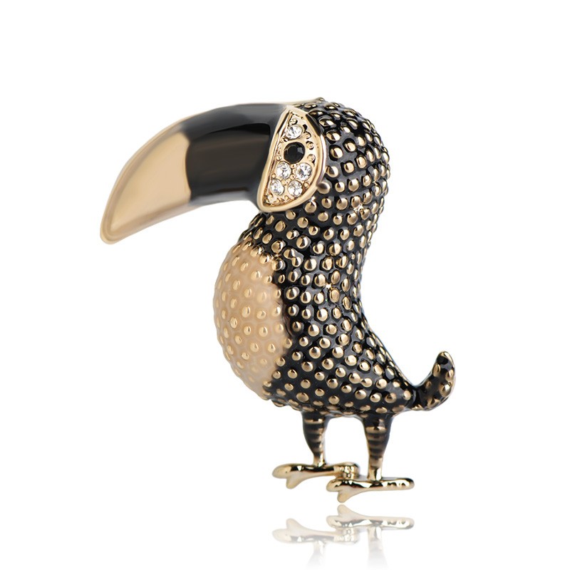 

Брошь унисекс BROCHE бижутерия с эмалью Птицы Попугай Тукан чёрная BRSF110891