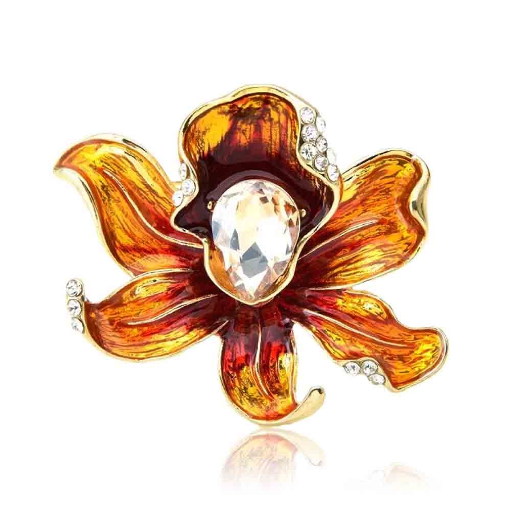 

Брошь женская BROCHE бижутерия с эмалью Цветы Лилия оранжевая BRBF111234