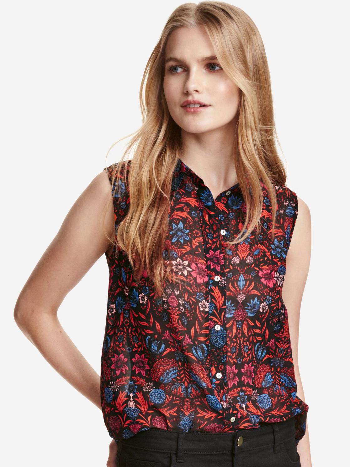 

Блузка H&M 90836169  Черная с коралловым, Блузка H&M 90836169 38 Черная с коралловым