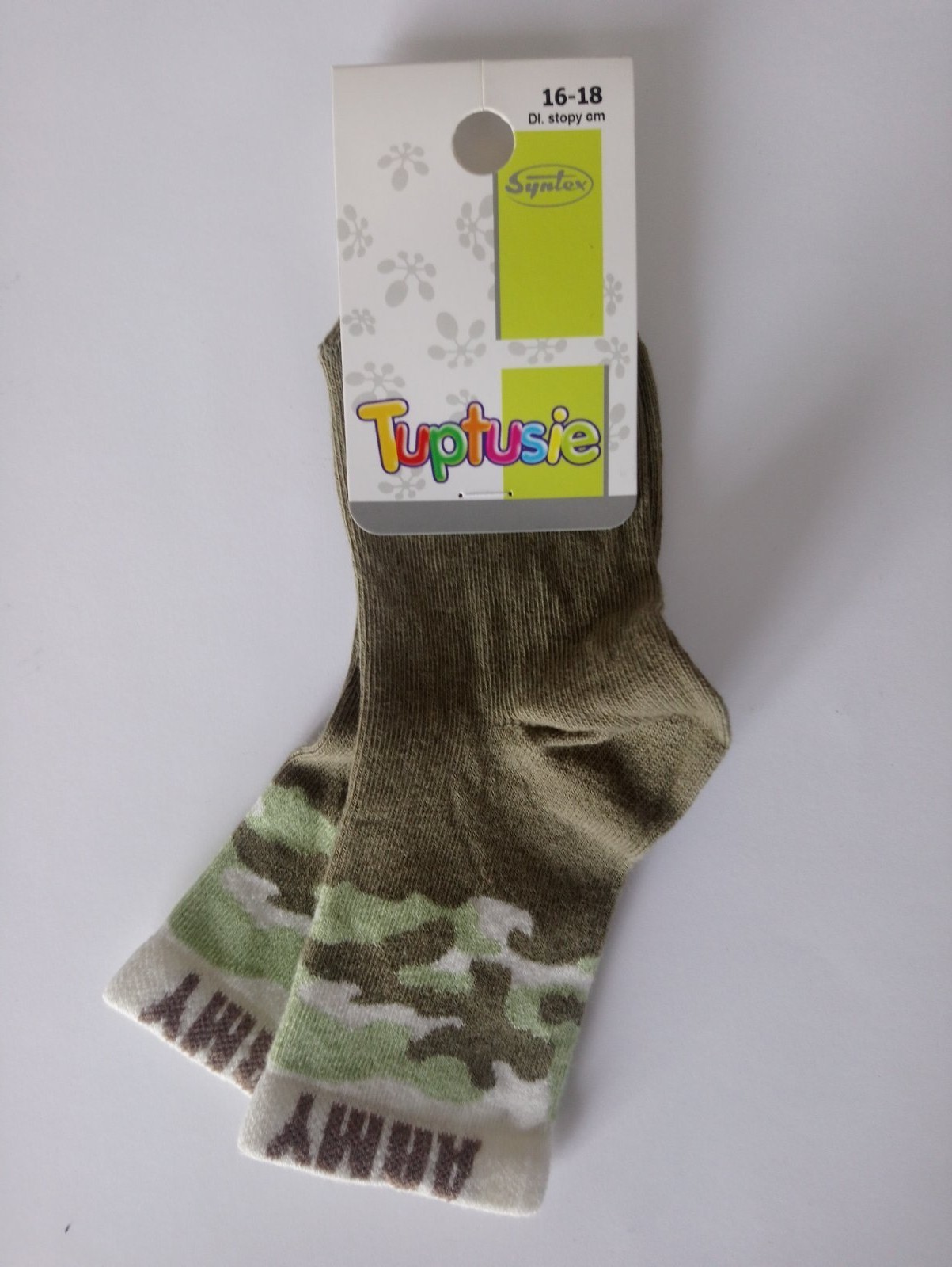 

Шкарпетки дитячі з малюнком Tuptusie SYNTEX (army) р. - (16-18 см, Шкарпетки дитячі з малюнком Tuptusie SYNTEX (army) р. 25-28 (16-18 см)