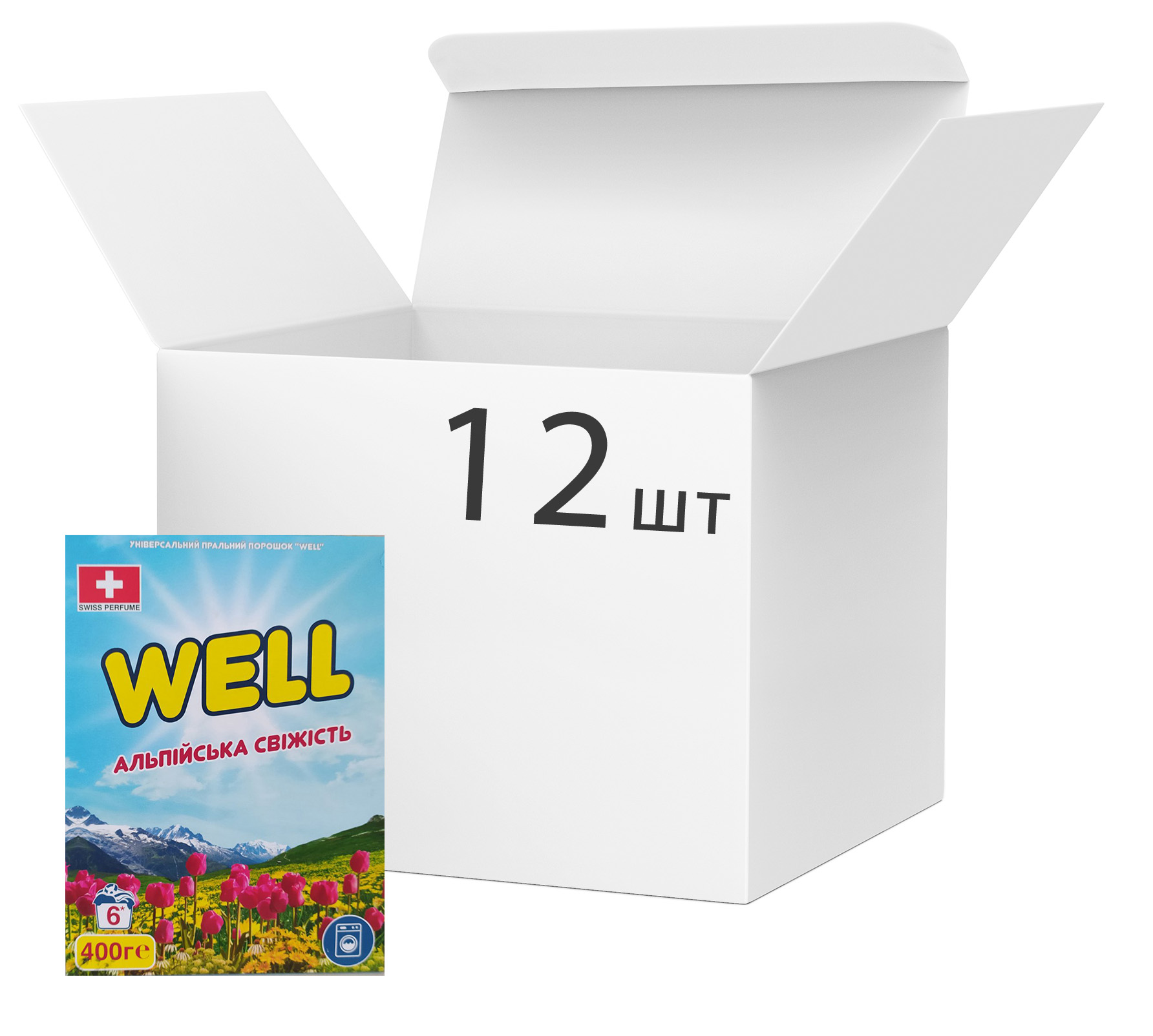 

Упаковка универсального стирального порошка WELL для автоматической стирки 400 г х 12 шт