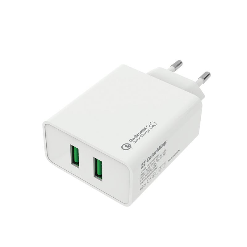 

Сетевое зарядное устройство ColorWay QC3.0 (2USB) White (CW-CHS017Q-WT)