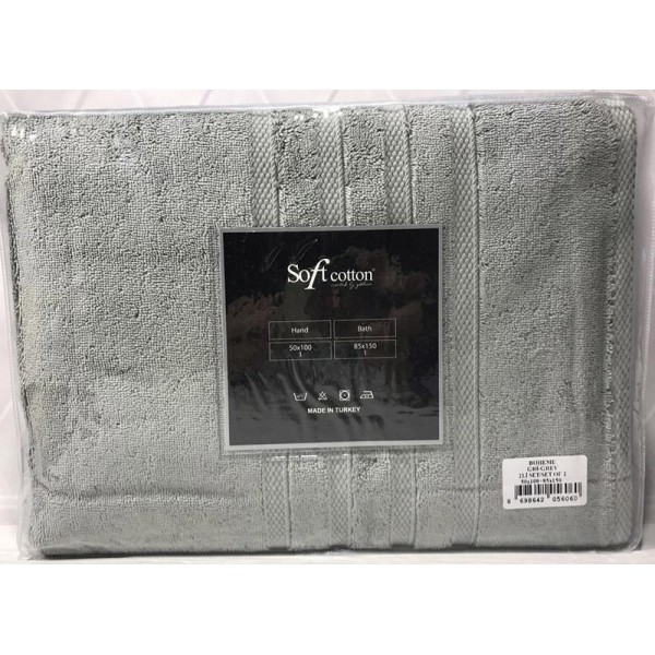 

Набор 2 полотенца Soft Cotton Boheme Gray лицевое 50х100см и банное 85х150см, махра