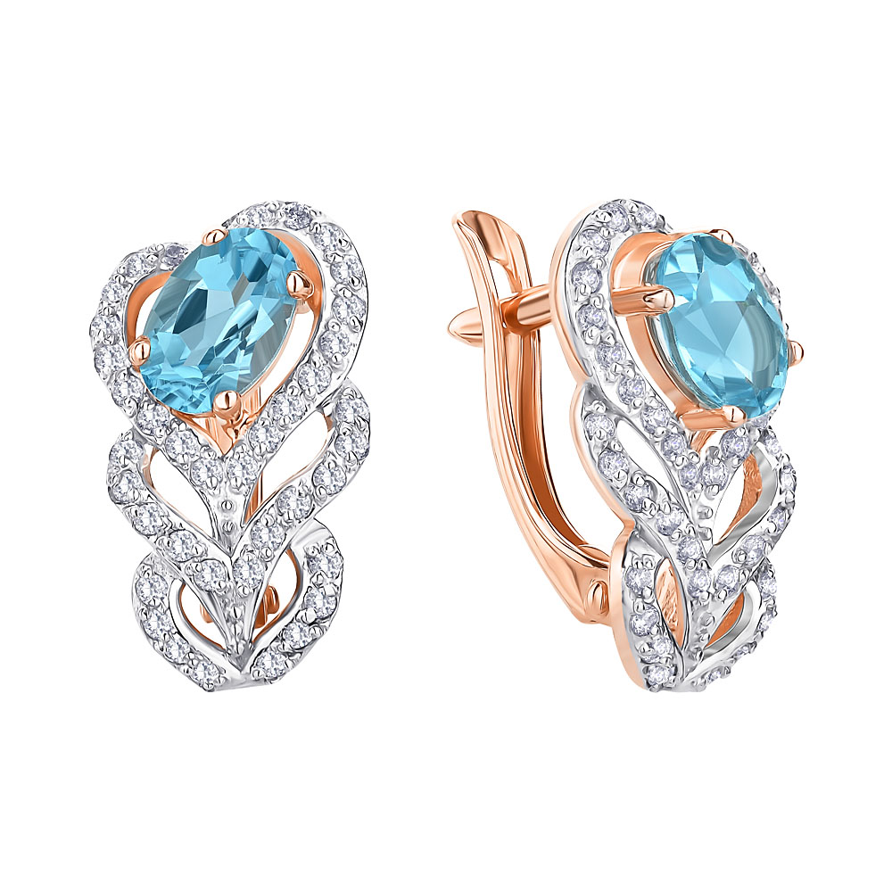 

Серьги из красного золота с топазом и фианитами 000145621