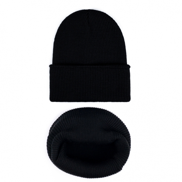 

Зимний Комплект Шапка и Хомут Рубчик + флис ONE SIZE 02087 Чёрный Talvi
