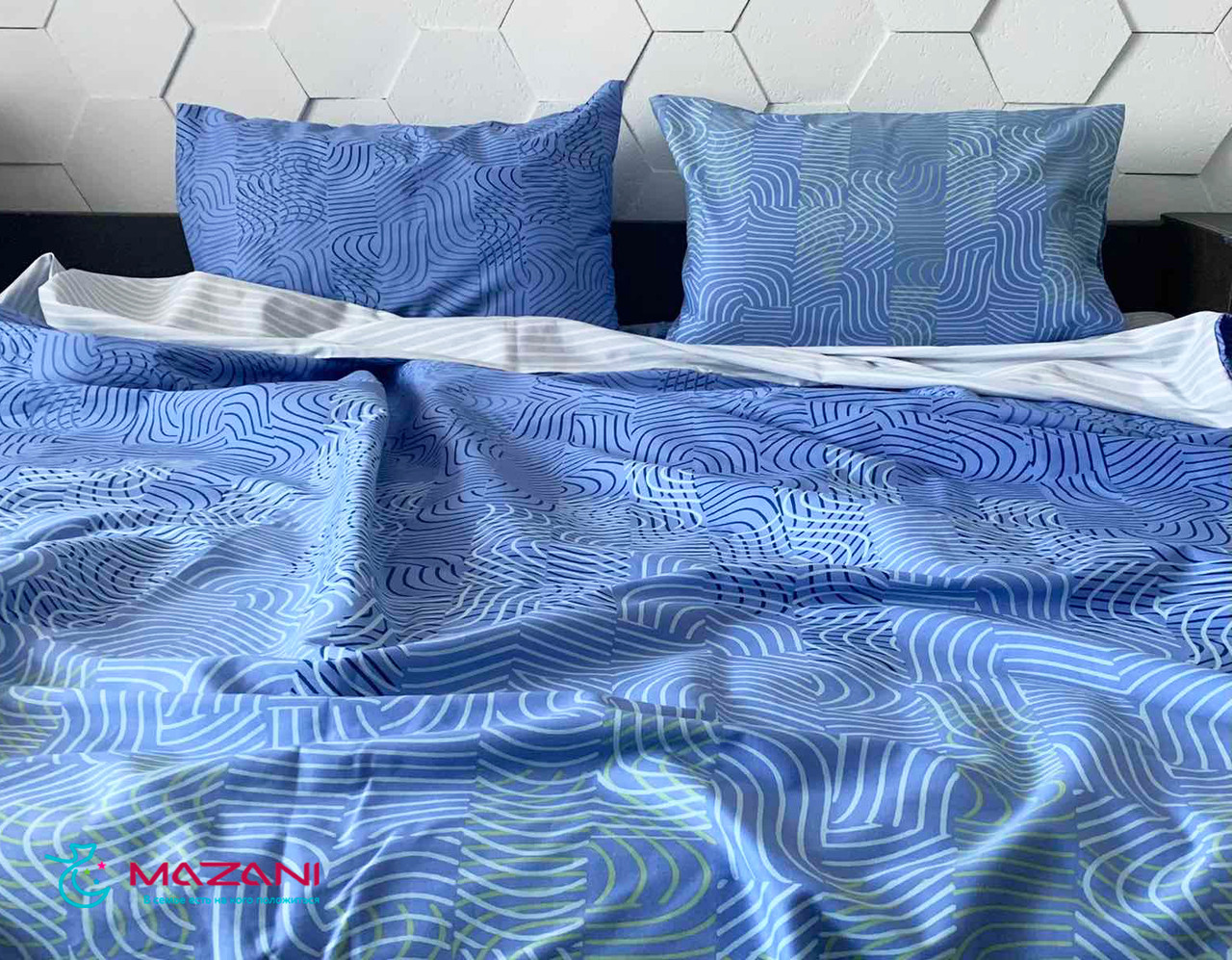 

Постельное белье двуспальное Mazani Лабиринт 50х70 см, 180х220 см, на резинке 140х200х25 см