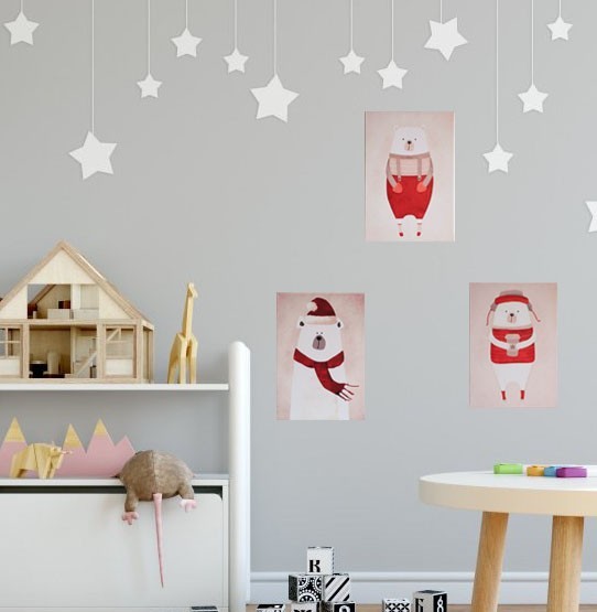 

Триптих постеров "Мишка с кофе", "Мишка с шарфом" и "Мишка с карманами", холст на подрамнике 250х350мм Frames Posters Decor