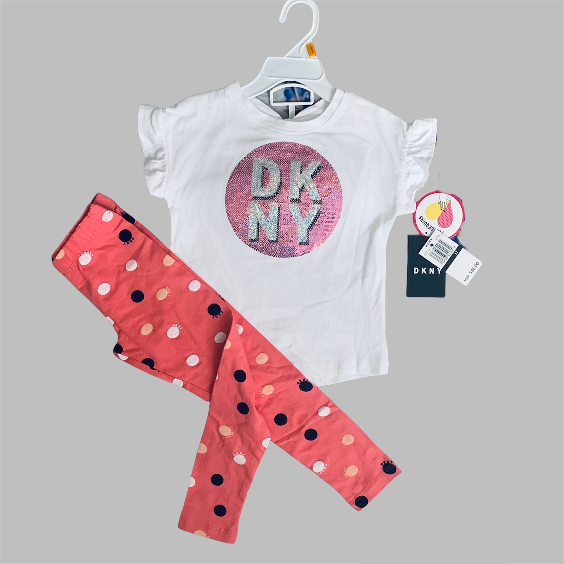 

Комплект ( туника + лосины ) DKNY 98 см Белый/розовый