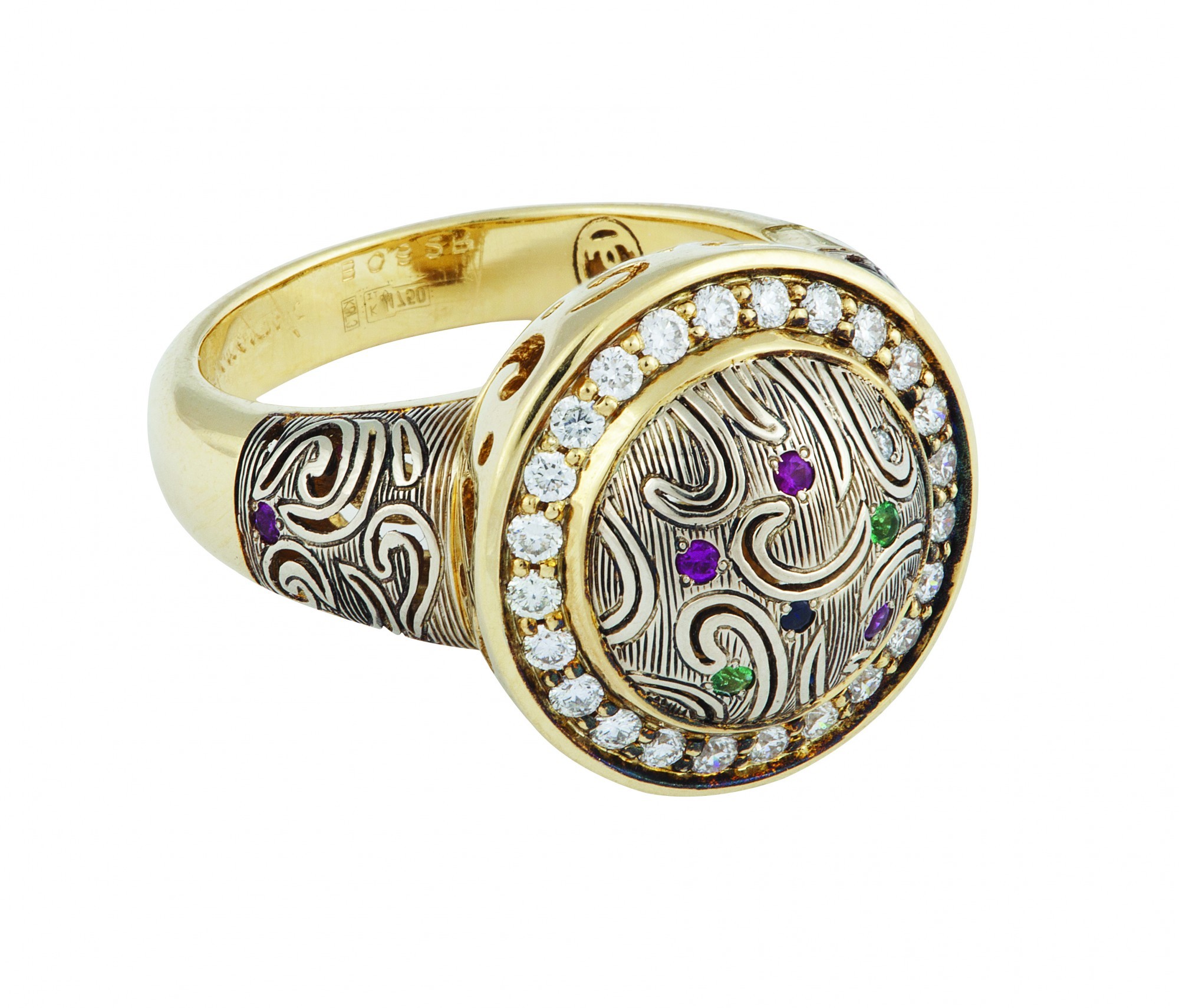 

Женское кольцо из золота (750) с бриллиантами и сапфирами, Congress Diamond, коллекция Brocade, Размер 18.5// B10R18(18.5)