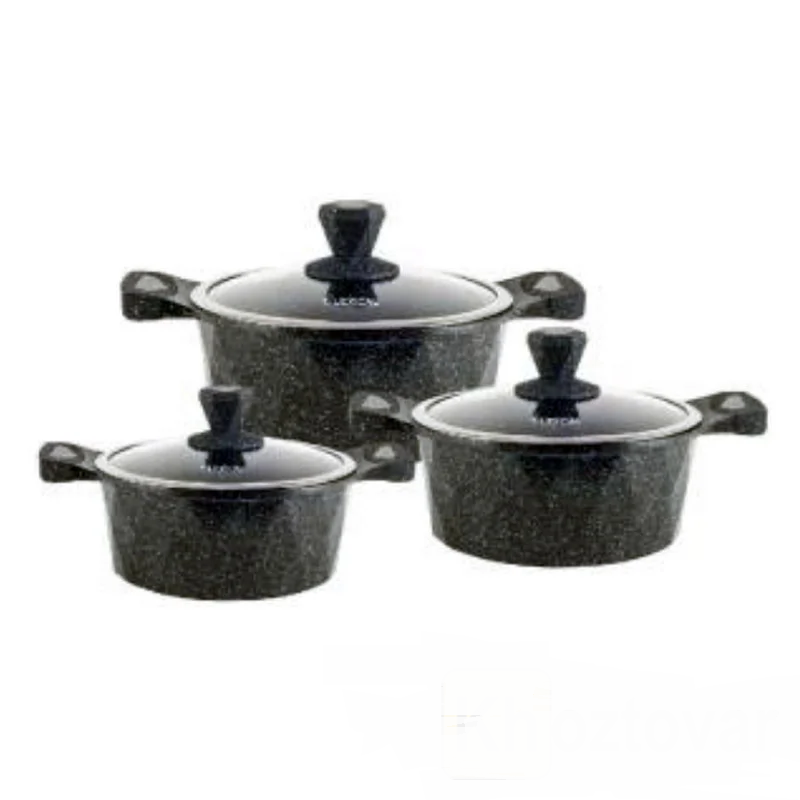 

Набор кастрюль с мраморным покрытием с крышками 6 предметов Lexical LM-320603-1 Black D