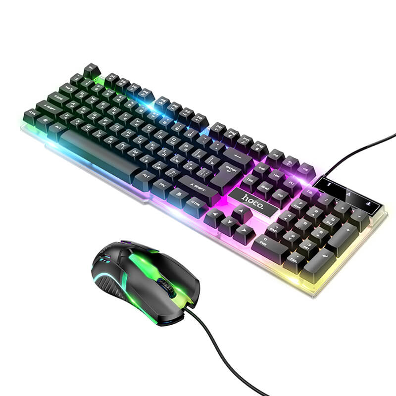 

Комплект игровой набор проводной Gaming Combo 2-in1 HOCO Terrific glowing RGB GM11 (Keyboard RU/ENG раскладка/Mouse, Waterproof) Black (339690)