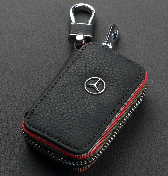 

Автомобильная ключница чехол брелок AksKar Key LUX для авто ключей с логотипом Mercedes натуральная кожа