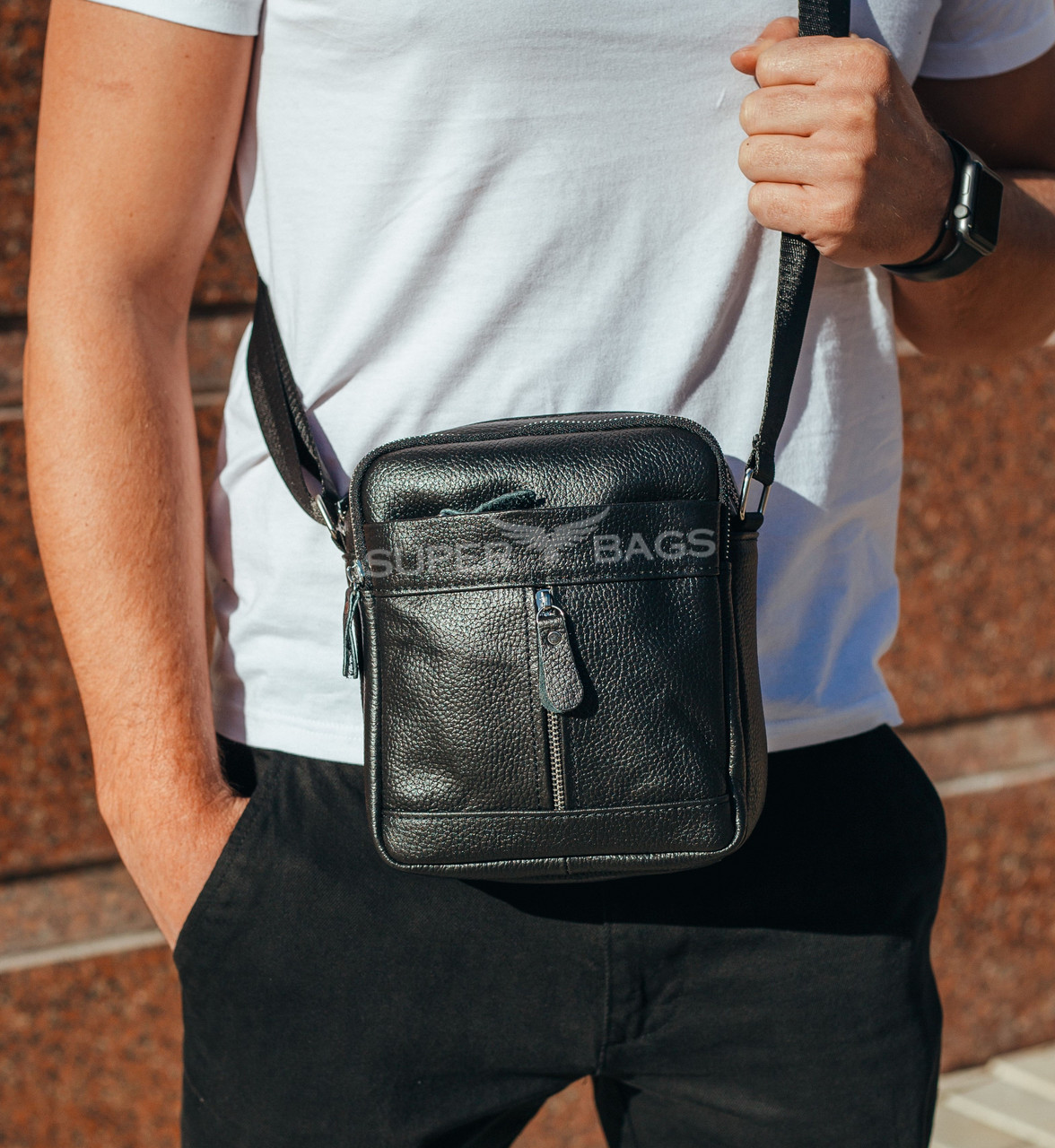 

Мужская кожаная сумка месенджер через плечо Tiding Bag Черный 19 x 22 x 7-8 см 5332