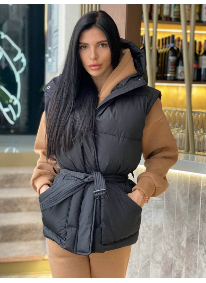 

Жилет женский объёмный с поясом Modern Boutique черный,  ЖИ002, Жилет женский объёмный с поясом Modern Boutique черный, one size ЖИ002