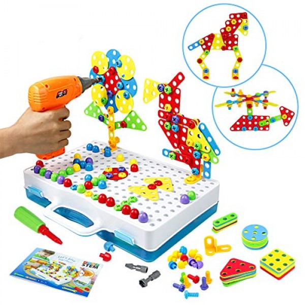 

Мозаика конструктор с шуруповертом на батарейке Creative Puzzle TLH-28 на 193 детали в чемодане для переноски и хранения
