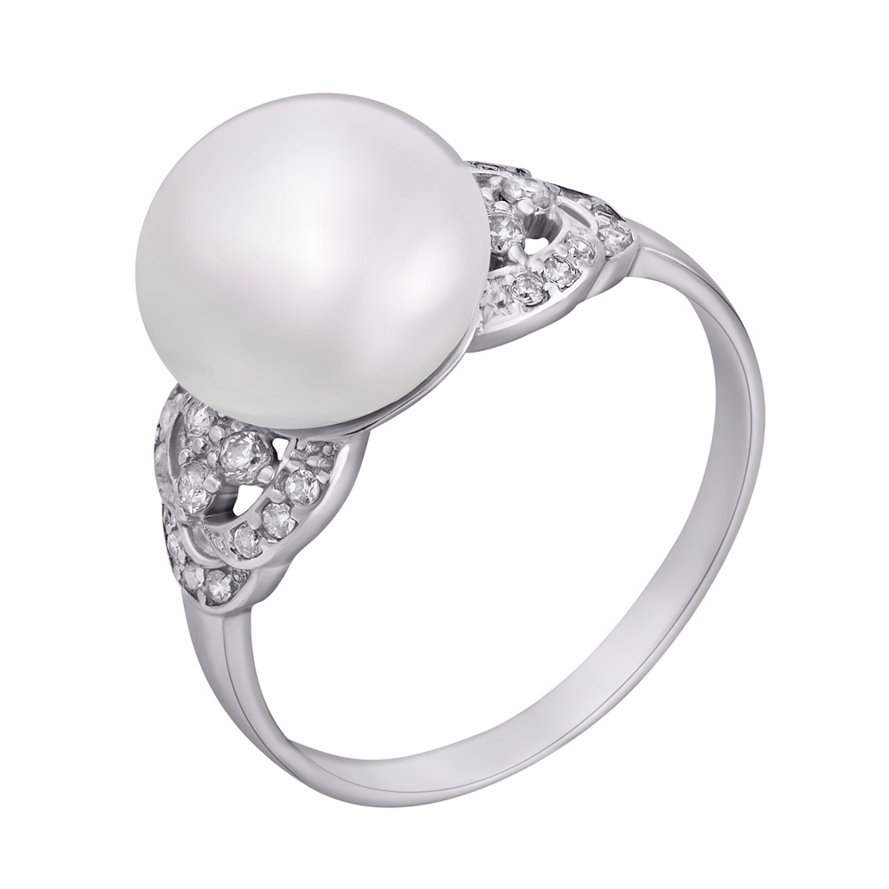 

Серебряное кольцо с жемчугом и фианитами 000063448 16.5 размера