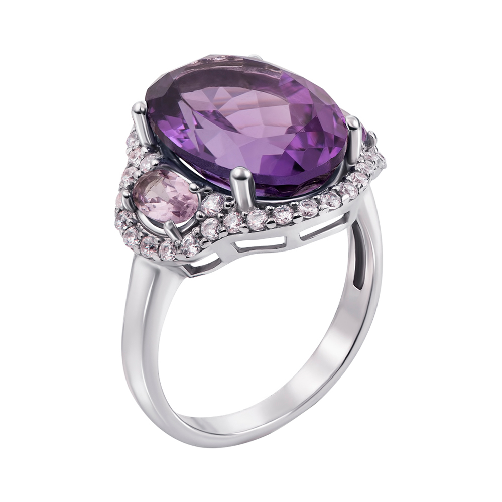 

Серебряное кольцо с аметистом и фианитами 000010792 17 размера