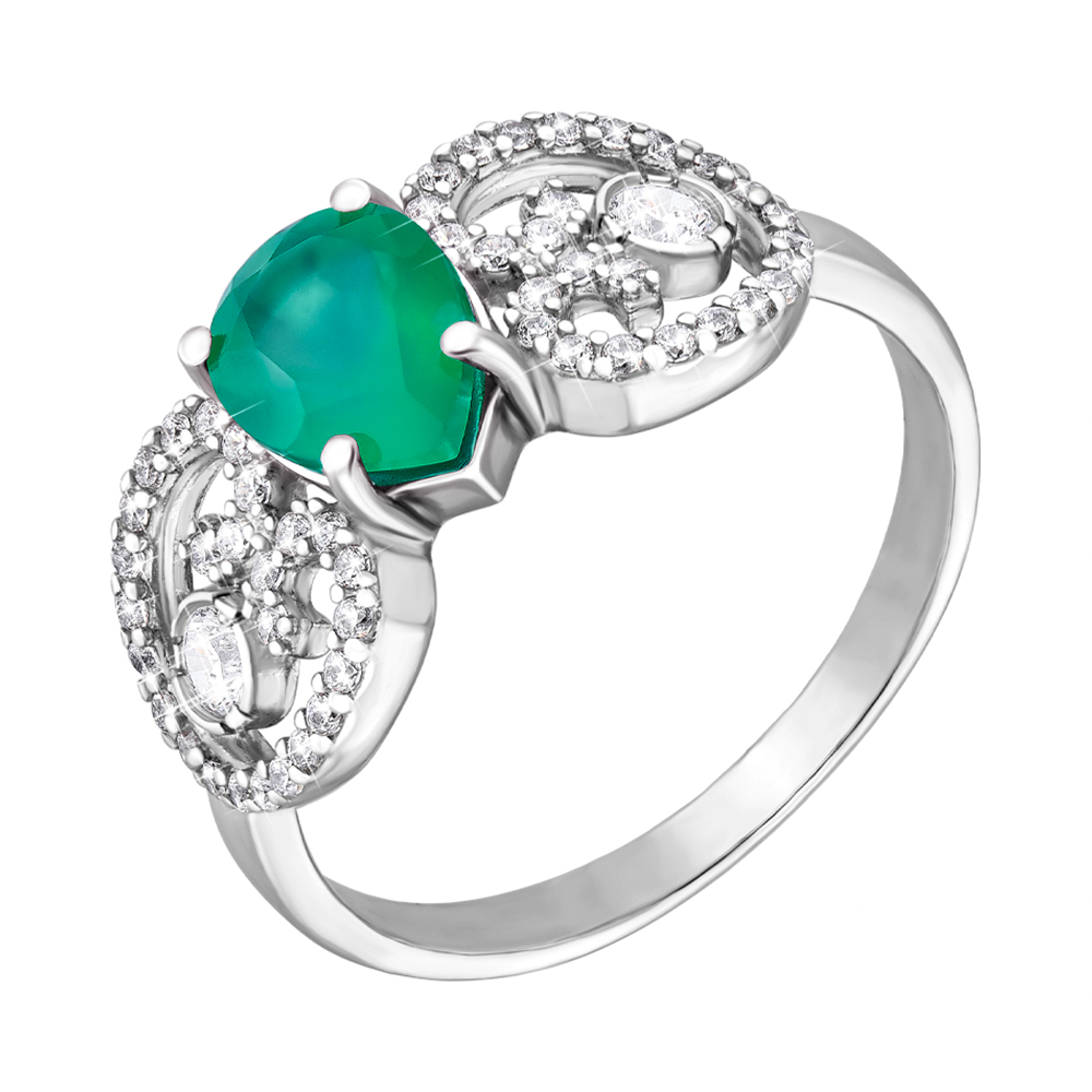 

Серебряное кольцо с зеленым агатом и фианитами 000064397 16 размера