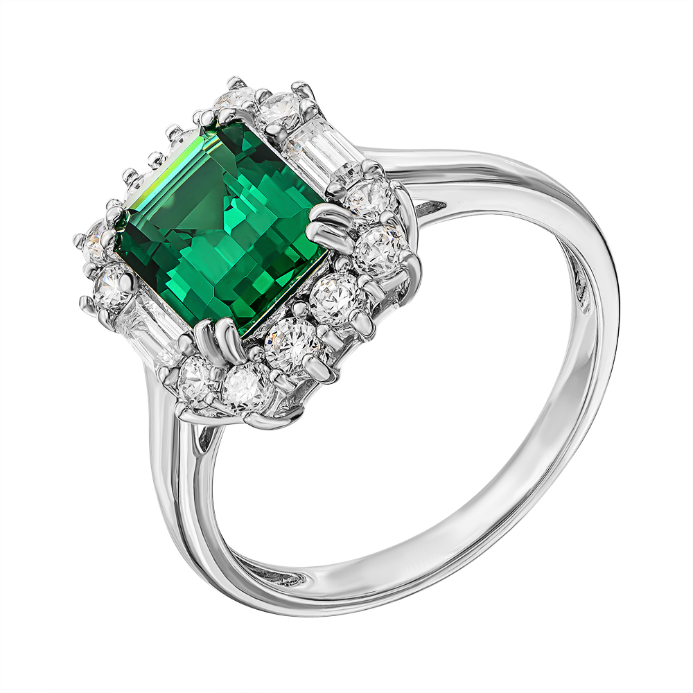

Серебряное кольцо с зеленым и белыми фианитами 000136621 17.5 размера