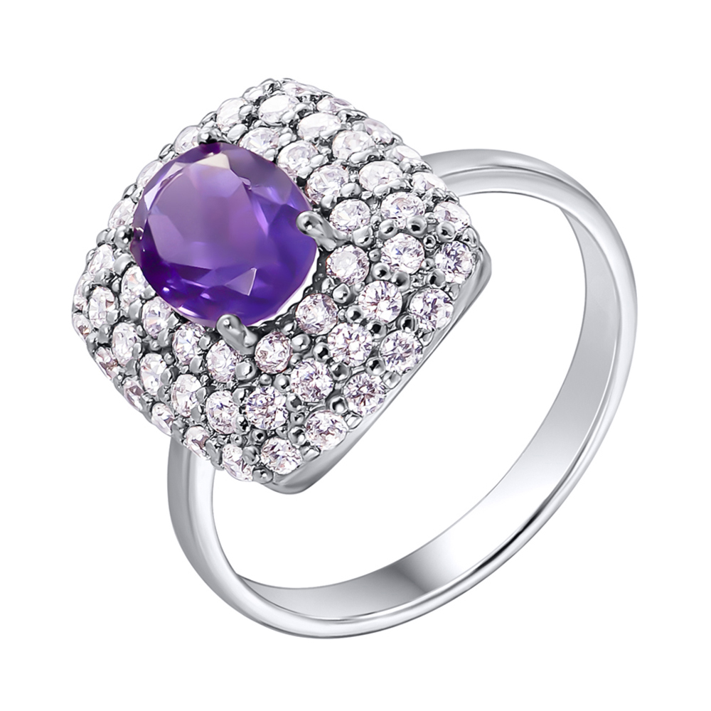 

Серебряное кольцо с аметистом и фианитами 000140030 16.5 размера