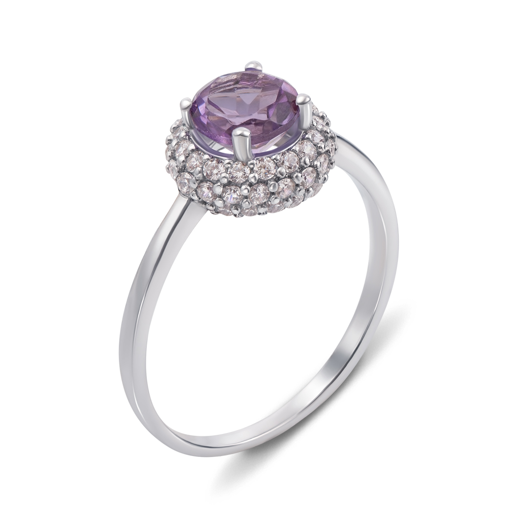 

Серебряное кольцо с аметистом и фианитами 000133109 17 размера