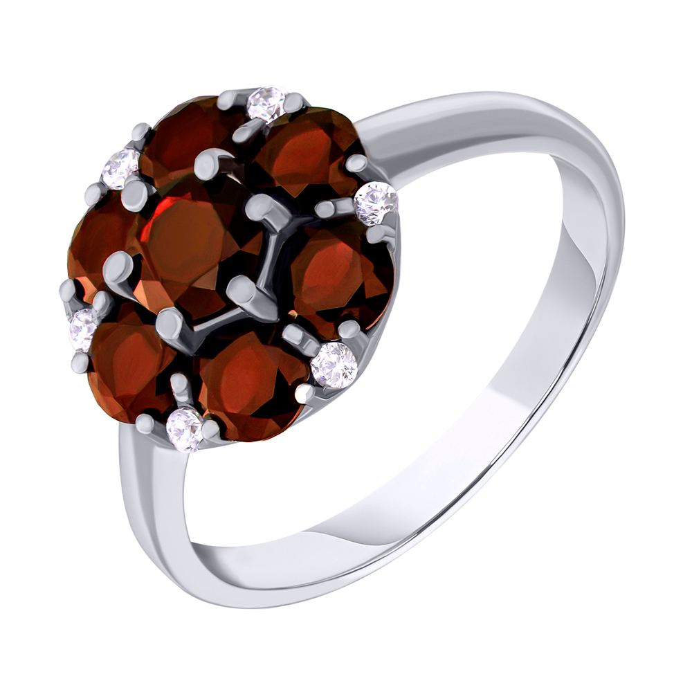 

Серебряное кольцо с гранатами и фианитами 000063431 16.5 размера