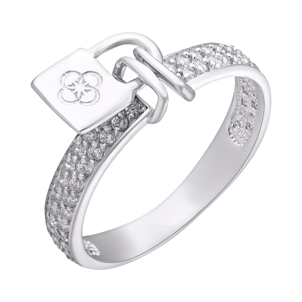 

Серебряное кольцо с фианитами, скрепленное замочком 000125514 18 размера