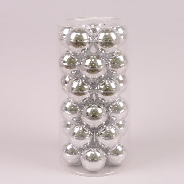 

Шарики стеклянные 5,7 см. серебряные глянцевые (30 шт.) Flora 44578 (NAT09428)