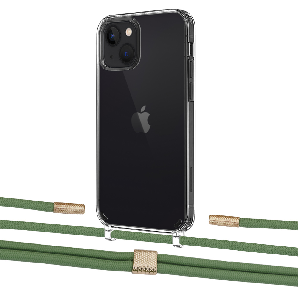 

Чехол Upex Crossbody Protection Case для iPhone 13 mini Crystal with Twine Mint and Fausset Gold