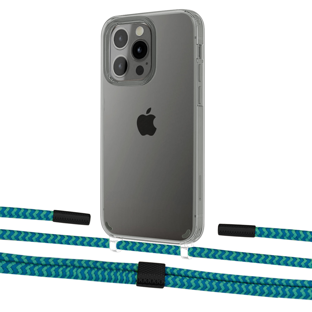 

Чехол Upex Crossbody Protection Case для iPhone 13 Pro Crystal with Twine Cyan and Fausset Matte Black