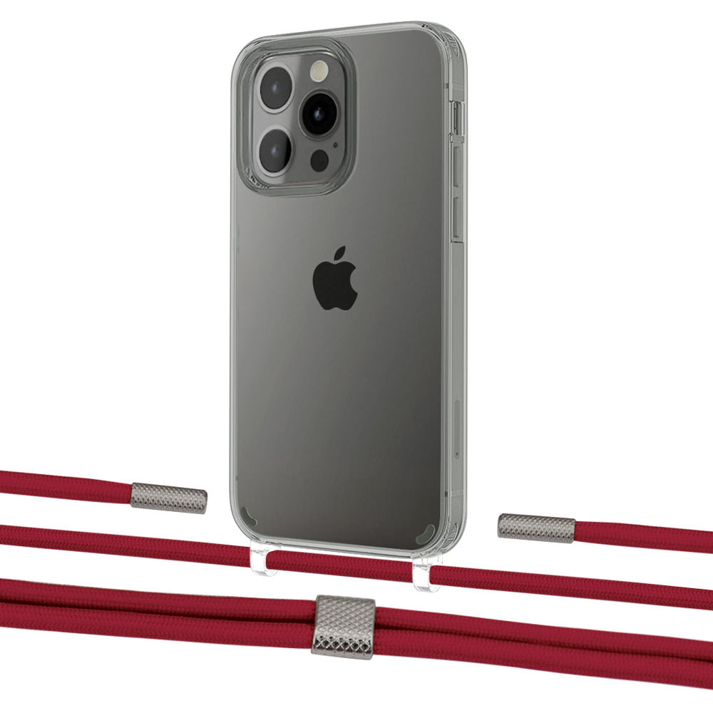 

Чехол Upex Crossbody Protection Case для iPhone 13 Pro Max Crystal with Twine Red and Fausset Silver
