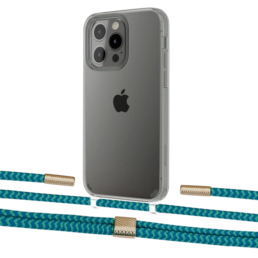 

Чехол Upex Crossbody Protection Case для iPhone 13 Pro Crystal with Twine Cyan and Fausset Gold