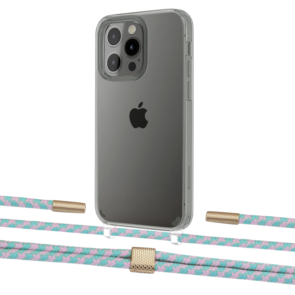 

Чехол Upex Crossbody Protection Case для iPhone 13 Pro Crystal with Twine Turquoise and Fausset Gold