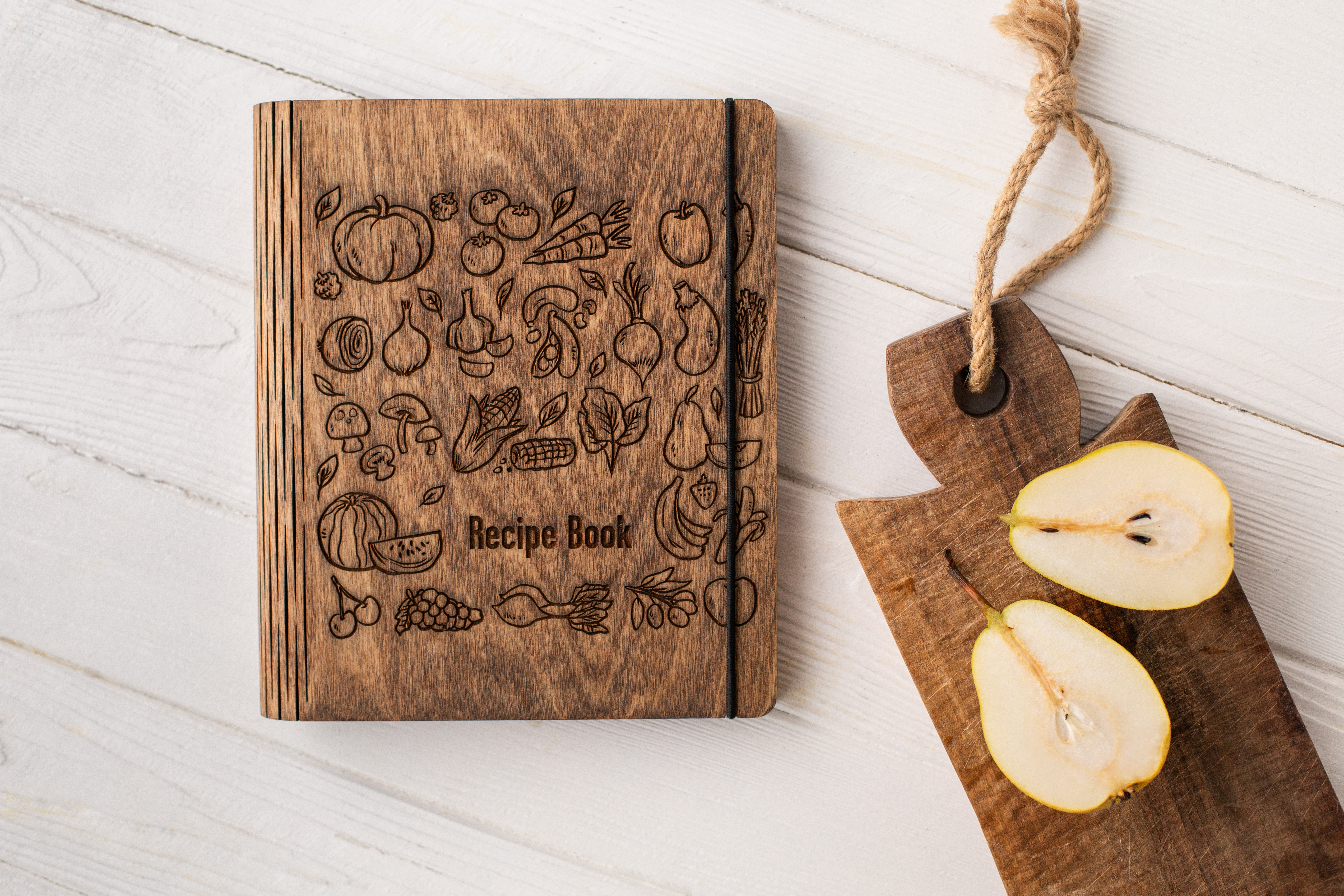 

Книга для рецептов поваренная книга в деревянной цельной обложке "Recipe Book" на подарок А4 100 листов крафтовая бумага в линию Коричневый 5