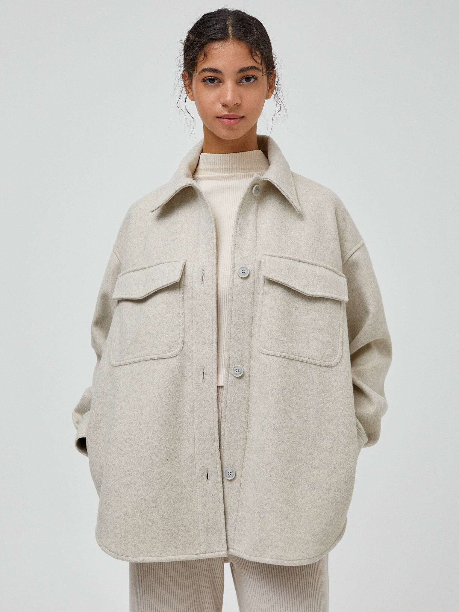 

Куртка-рубашка Pull & Bear 4470/321/081  Бежевая, Куртка-рубашка Pull & Bear 4470/321/081 M Бежевая