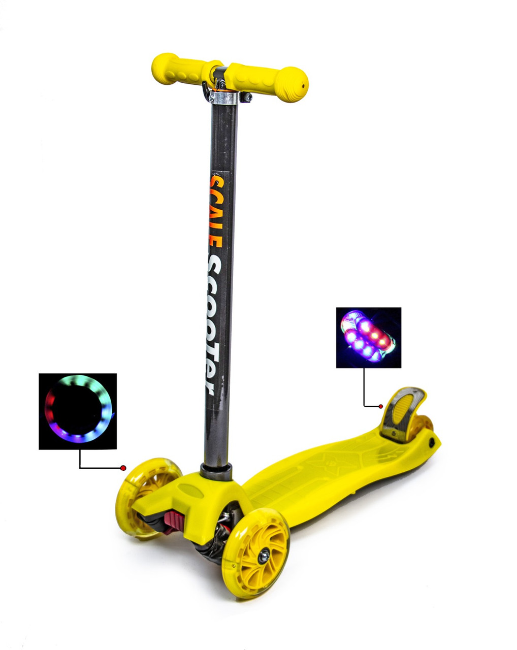 

Трёхколесный детский самокат Scale Scooter MAXI Yellow Жёлтый Святящиеся колеса