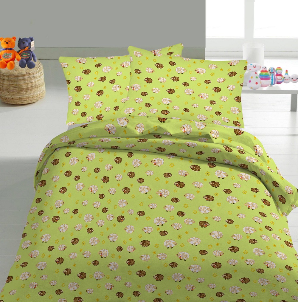 

Комплект Полуторный постельного белья Moka Textile Бязь Овечки зелёные 145х210см