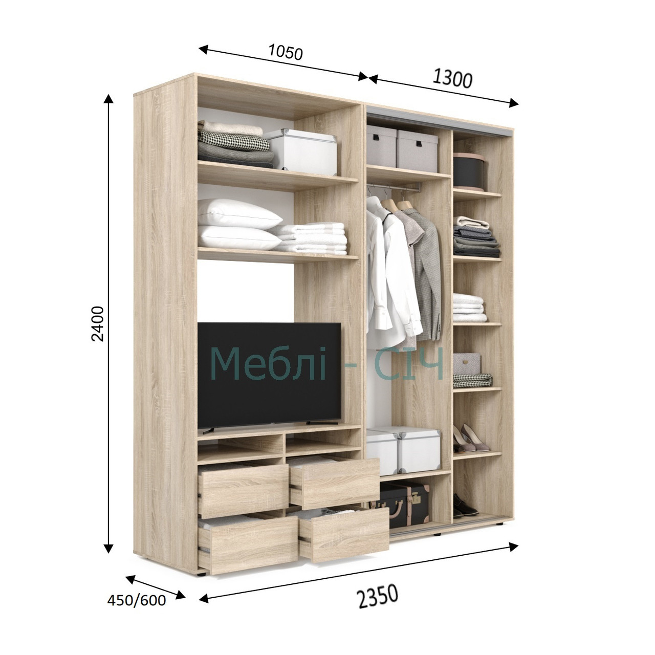 

Шкаф купе под ТВ Мебель Сич ШКТВ-1/235 (2350х600х2400) Дуб Сонома