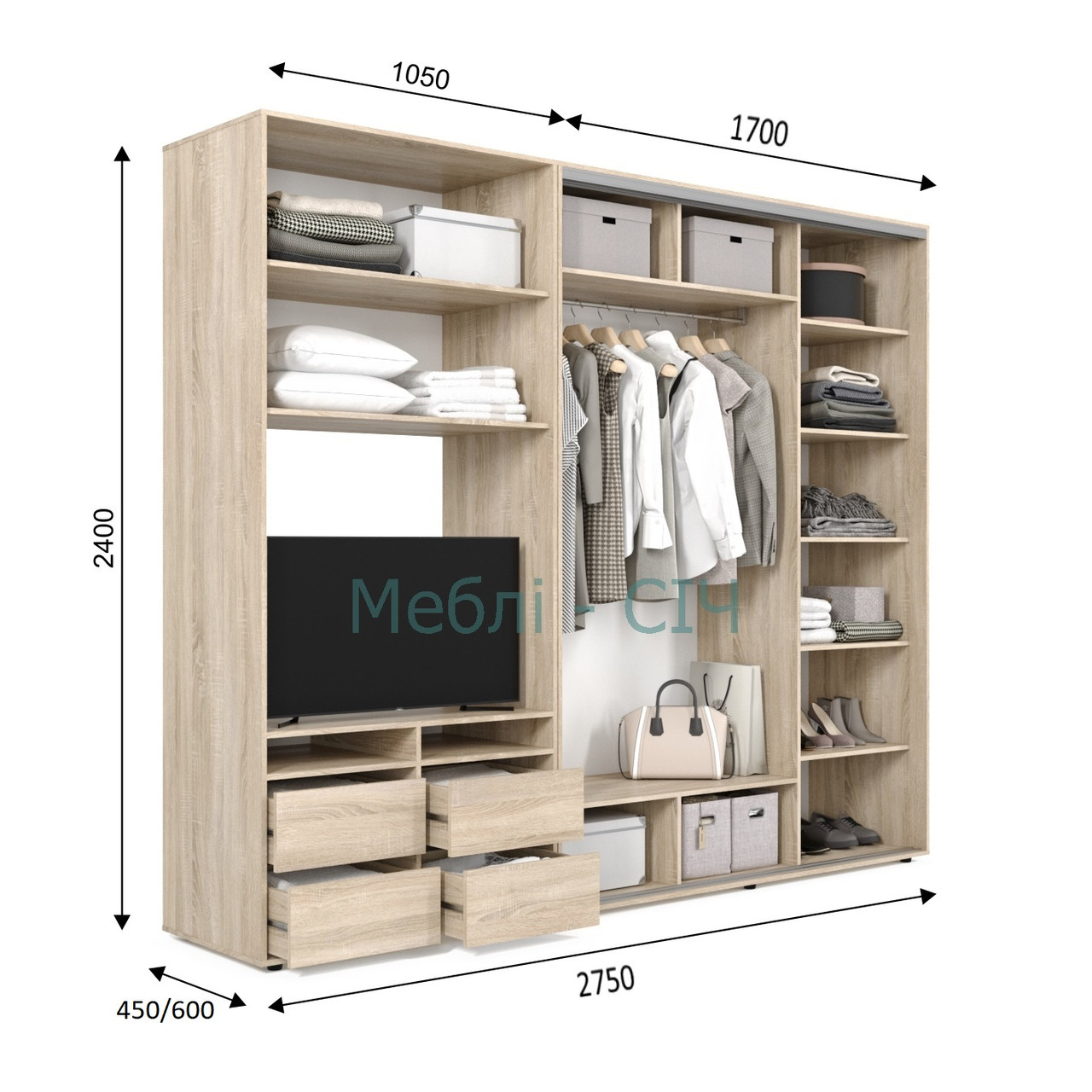 

Шкаф купе под ТВ Мебель Сич ШКТВ-1/275 (2750х600х2400) Нимфея Альба