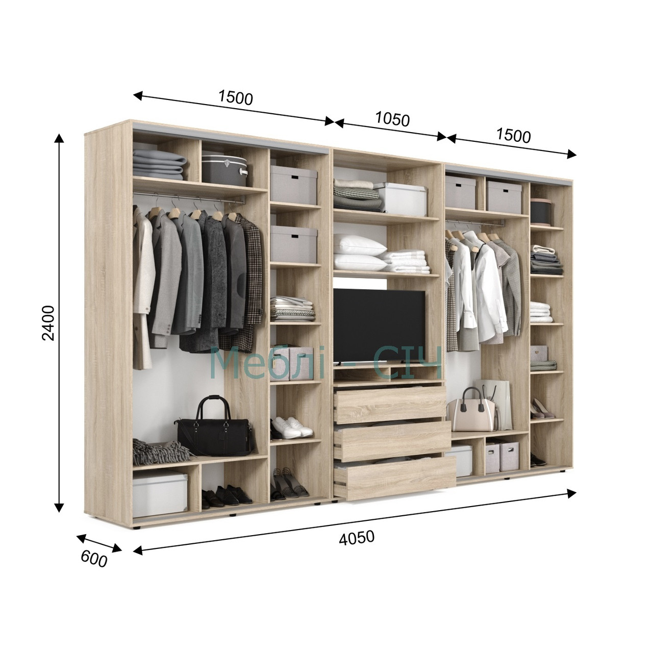 

Шкаф купе под ТВ Мебель Сич ШКТВ-4/405 (4050х600х2400) Нимфея Альба