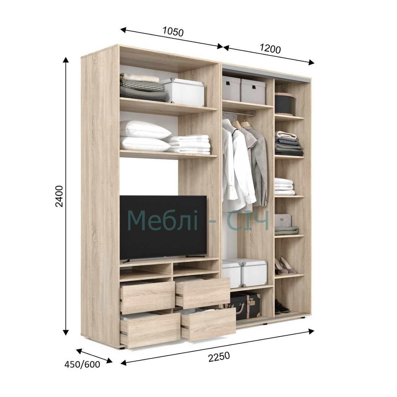 

Шкаф купе под ТВ Мебель Сич ШКТВ-1/225 (2250х600х2400) Венге
