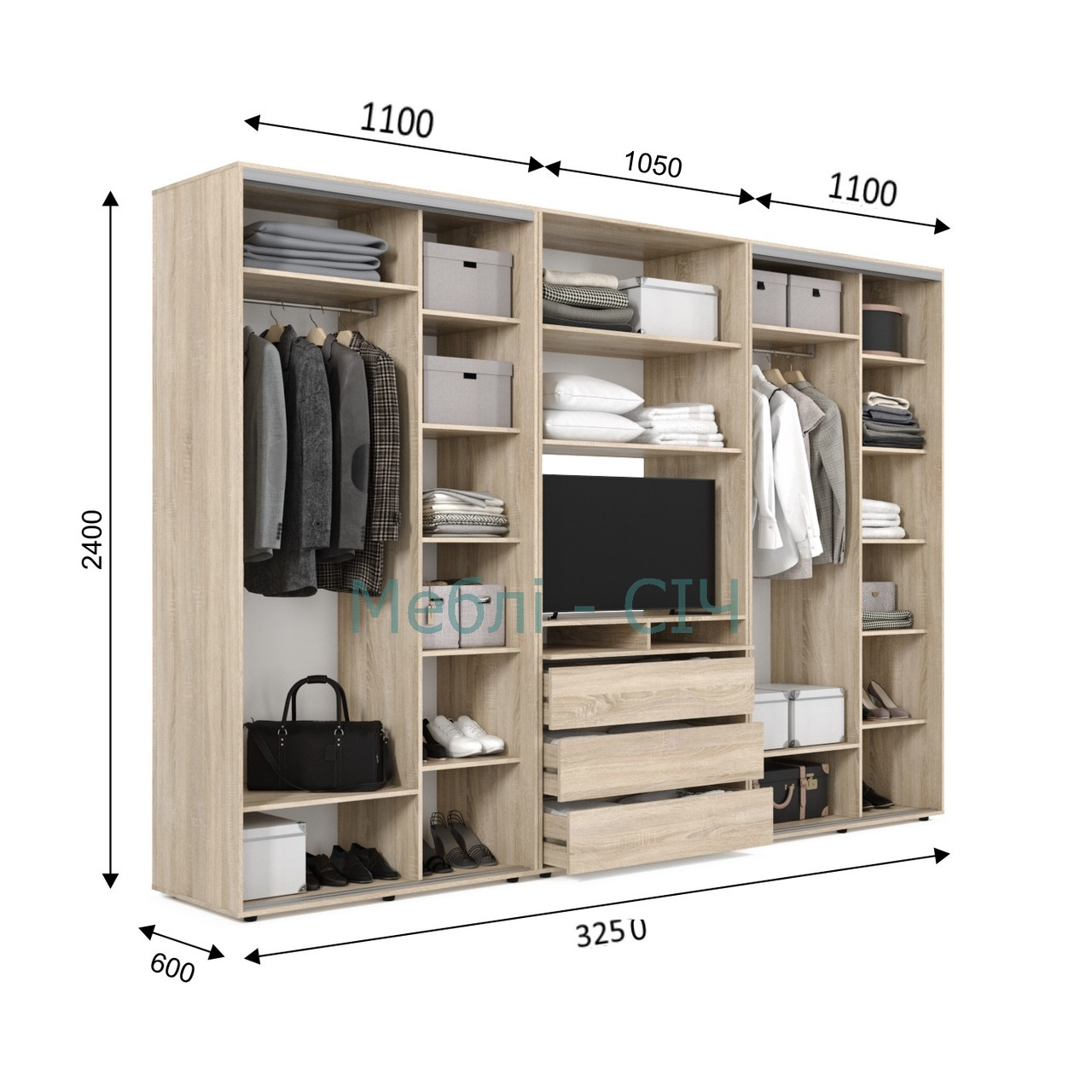 

Шкаф купе под ТВ Мебель Сич ШКТВ-4/325 (3250х450х2400) Венге