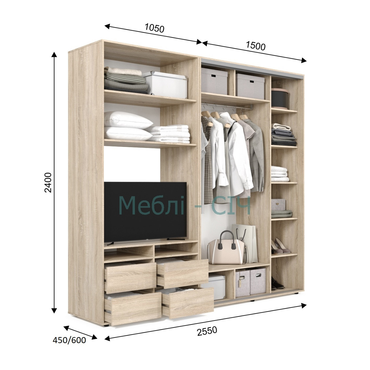 

Шкаф купе под ТВ Мебель Сич ШКТВ-1/255 (2550х450х2400) Дуб Сонома