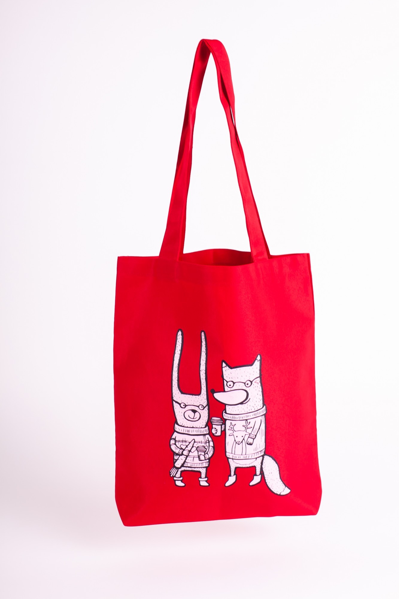 

Cумка KS.SHOP "Лис и заяц" Экосумка шоппер 33x42 см ручки 60 см Грета красная SS-00002