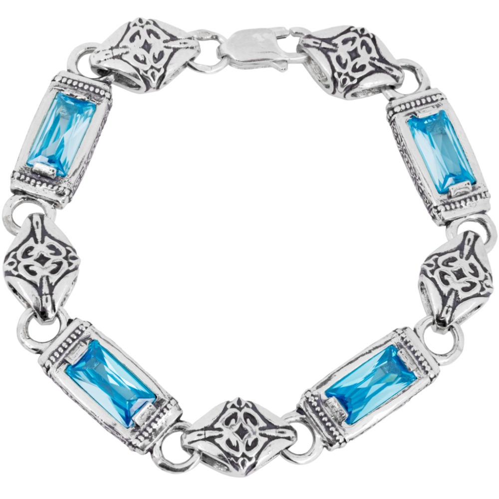 

Браслет из серебра с фианитами Сорока "Багет Аквамарин" БР-27, 21 размер