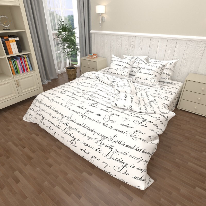 

Комплект постельного белья Уютная Жизнь Бязь Голд Семейный 150x220x2 Текст на белом (K-G-N-7666-white)