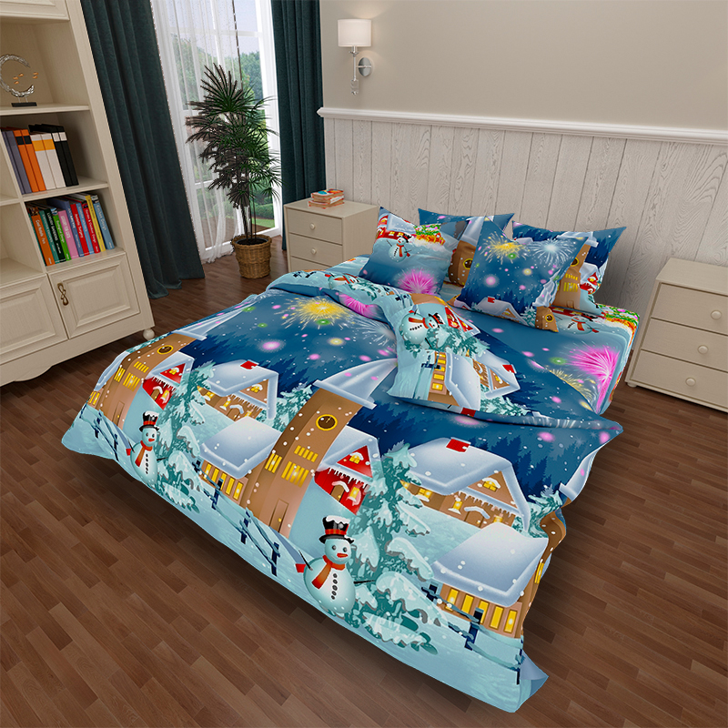 

Комплект постельного белья Уютная Жизнь Бязь Голд Евро 200x220 Новогодний город (K-G-N-7721)