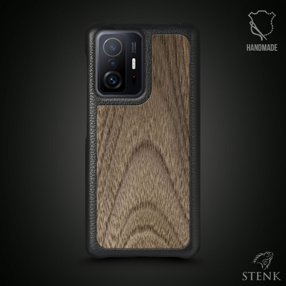 

Кожаная накладка Stenk WoodBacker для Xiaomi 11T Pro Чёрная