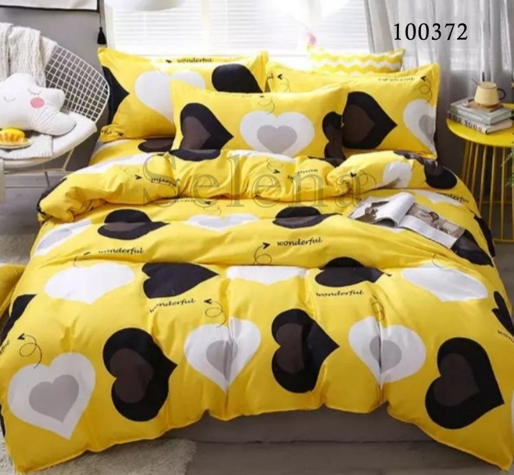 

Постельное белье из бязи люкс Selena Сердечки желтые 100372 Двуспальный